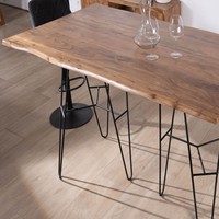 Table de bar Vandana Urban Surface en bois d'acacia avec pieds en métal, design Wendy, 160 cm