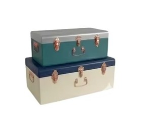 Ensemble de 2 coffres de rangement décoratifs en métal bleu royal et gris clair, en fer thermolaqué, pour objets de valeur - Product Image 6