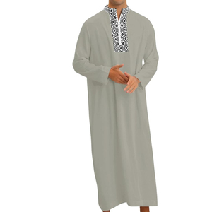 Thobe pour homme couleur sable beige, mélange de coton, manches longues, Jubba islamique, Kandura, Dishdasha, vêtements musulmans du Moyen-Orient pour l'été - Product Image 3