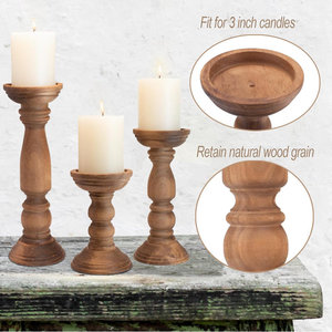 Candelabros de madera desgastados hechos a mano rústicos de estilo de granja, Juego de 3 velas rectangulares de pilar de madera maciza, decoración del hogar - Product Image 4