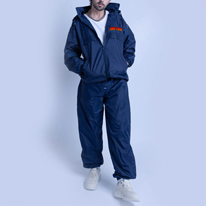 Conjunto Deportivo con Capucha Azul Marino para Hombre, Estilo Urbano, Color Sólido, Secado Rápido, Poliéster, Ropa de Otoño, Logotipo Frontal con Impresión por Transferencia de Calor - Product Image 1