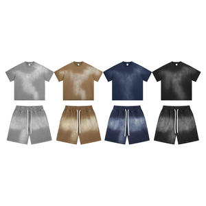 Conjunto de Verano Casual de 2 Piezas Unisex, Camiseta de Manga Corta con Cuello Redondo y Pantalones Cortos con Tinte Personalizado, Secado Rápido - Product Image 1