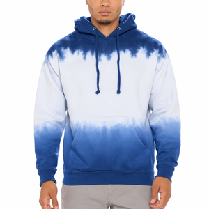 Men's Tie-<b>Dye</b> Hooded Sweatshirt Regular Fit Gradient <b>Blue</b> White Cotton French Terry Casual Autumn Wear - Product Image 1