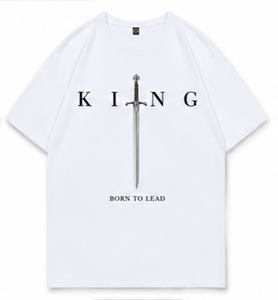 King Chess Piece Printed Men's Oversized Short Sleeve T-Shirt Casual O-Neck Jersey Cotton <b>White</b> - Product Image 2