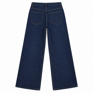 Jeans de Mezclilla de Pierna Ancha y Cintura Media para Mujer, con Bolsillos Laterales, Color Índigo Oscuro, Ajuste Elástico, Tallas Grandes Disponibles - Product Image 2