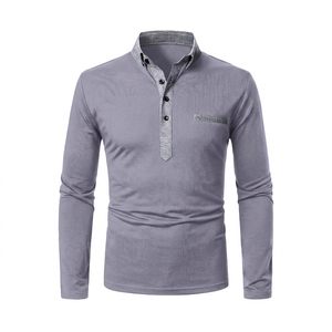 Polo à manches longues en tricot pour homme, couleur unie, design décontracté à boutons, bleu foncé - Product Image 5