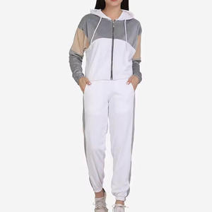 Ensemble de survêtement color block pour femme, à capuche, manches longues, décontracté, sportswear, blanc et gris, en polyester et coton, tenue de jogging automne - Product Image 4