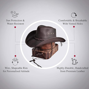 Sombrero de Vaquero Hecho a Mano en Cuero Genuino, Estilo Clásico del Oeste, para Montar al Aire Libre, Protección Solar, Sombrero de Moda para Hombre - Product Image 6