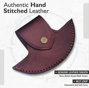 มีดตัดพิซซ่าเหล็กดามัสกัสทำมือแบบดั้งเดิม ด้ามจับไม้ พร้อมปลอกหนัง - Product Image 2
