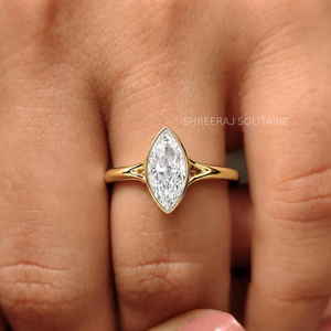 Bague de fiançailles en diamant de laboratoire taille marquise certifié IGI, sertie clos, à double sangle, en or massif 10K 14K 18K, directement de l'usine - Product Image 1