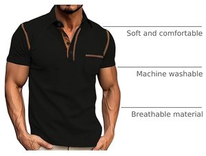 Polo informal para hombre, camisa de golf ligera de manga corta, camisa con cuello y botones con bolsillo - Product Image 6