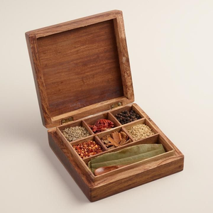 Wooden Spice <b>Box</b> With Glass Lid 9 Compartments For Kitchen Storage Traditional Carved Design by blossom craft india - Product Image 2