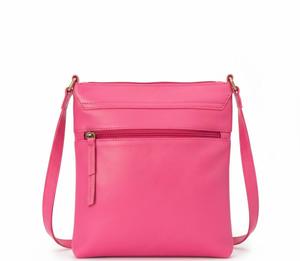 Genuine Leather pink color crossbody bag with multiple zip and <b>adjustable</b> <b>strap</b> - Product Image 4