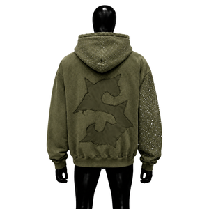 Fast Money for Embroidered Hoodie Men's Oversized Zipper Front Olive Green Hip Hop Sweatshirt Breathable Winter Style - Product Image 2