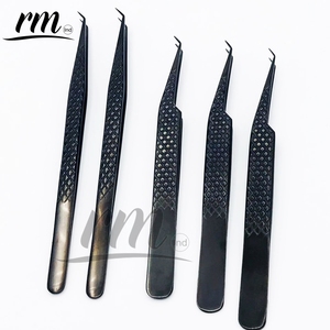 RMI Best Selling Russian Volume Titanium Black Plasma Color Eyelash Tweezers Solid Stainless Steel 90 Degree <b>Boot</b> Lash Tweezers - Product Image 1