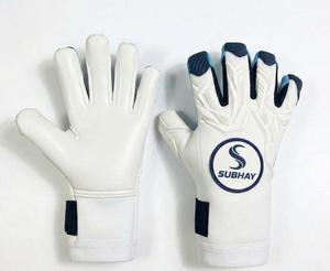 Gants de gardien de but de football Subhay, doigts entièrement couverts, cuir blanc et bleu, antidérapants, respirants, sangle de poignet réglable, équipement sportif unisexe - Product Image 1