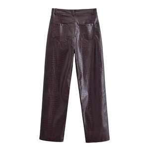 Conjunto de Chaqueta y Pantalones de Cuero con Estampado de Cocodrilo Unisex, Manga Larga, Cuello Camisero, Atuendo Casual de Otoño, Color Sólido, Corte Regular - Product Image 5