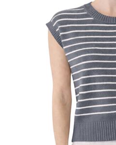 Gilet pull sans manches en tricot rayé gris et blanc pour femme, col rond, léger, décontracté, tendance été - Product Image 4