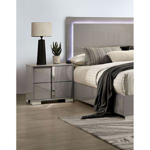 Comodino Moderno 1 Pezzo Color Tortora Chiaro con Gambe Cromate - Splendido Comodino da Camera da Letto - Product Image 1