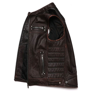 Chalecos de Cuero para Hombre, de Alta Calidad, Transpirables, de Cuero Genuino, Tallas Grandes, Casuales, de Primavera, Diseño Personalizado, Estilo Motero, Venta al Por Mayor - Product Image 3