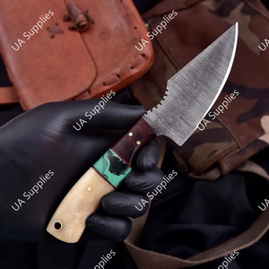 UA Supplies มีดล่าสัตว์และตั้งแคมป์แบบใบมีดคงที่ทรงดรอปพอยต์ ทำจากเหล็กดามัสกัสตีขึ้นรูปด้วยมือ ด้ามจับทำจากกระดูกอูฐ-รองรับ OEM/ODM - Product Image 2