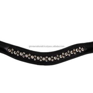 Arnés genuino negro, banda para la frente de caballo de cuero, canal vacío con incrustaciones de marca negra, cristal con borde, diamantes de imitación, banda para la frente - Product Image 4