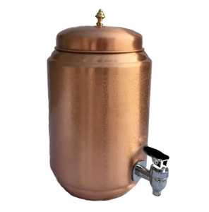 Pure Copper Water Dispenser Tank Hammered Finish Storage <b>Jar</b> Matka Pot Container Set with Glasses and <b>Tap</b> - Product Image 1