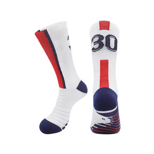 White Basketball <b>Socks</b> Red Navy Blue Accents Number 30 Jacquard Knitted Athletic No Show for Adults Summer Wear Yoga Volleyball - Product Image 1