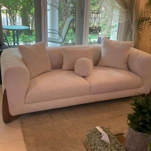 Modern Curved Boucle <b>Sofa</b> Teak Wood Base Luxury Minimalist Living Room <b>Sofa</b> for Hotel Villa Apartment Indonesia - Product Image 2