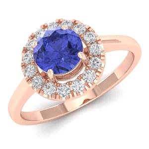 Bagues de fiançailles pour femmes REYES, haute qualité, or 14 carats, diamant certifié IGI, pierre précieuse tanzanite taille ronde 0,5 carat. - Product Image 2