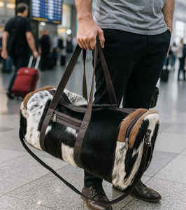 Sac de voyage en cuir véritable contemporain avec fermeture éclair, léger et grande capacité LHDB-0164 - Product Image 3