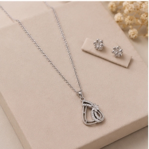 925 <b>Silver</b> Pendant <b>Necklace</b> <b>Set</b> with Matching Earrings Elegant Minimal Designer Jewelry for Women Daily Wear - Product Image 1