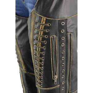 Pantalones de cuero premium 2025 para mujer, negros, con costuras en relieve y detalles de encaje, MLL6527, para motociclismo y carreras, Shaf International - Product Image 5