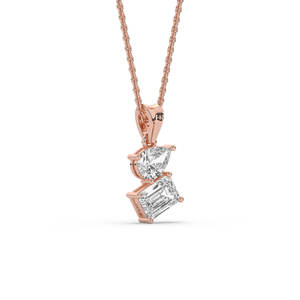 Pear and <b>Emerald</b> Cut Lab Grown Diamond <b>Pendant</b> Solid Gold Necklace Fine Jewelry Modern Double Stone <b>Pendant</b> Gift for Women - Product Image 2