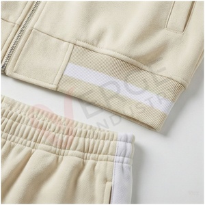 Ensemble de survêtement beige pour homme, manches longues, col montant, fermeture éclair sur le devant, couleur unie, respirant, coupe décontractée, vêtements d'automne - Product Image 5