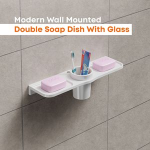 Rectangular compartments and central circular holder modern minimalist storage compact wall mounted bathroom <b>shelf</b> with dual - Product Image 5