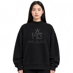 <b>Top</b> Demand Acid Washed Oversized Customizable <b>Fleece</b>/Cotton Sweatshirt Black Color Premium Mock Neck Drop Shoulder Pullover - Product Image 1