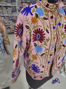 Women's Pink Floral Embroidered Blouson Jacket Mandarin Collar Full Sleeve Hand Embroidery Autumn Style <b>gift</b> for her - Product Image 2
