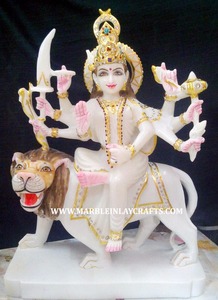 High Class Quality White Marble Beautiful Durga Mata Sitting On <b>Lion</b> <b>Statue</b> For Home And Temple Decoration And Worship Purpose - Product Image 5
