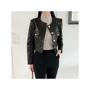 Chaqueta de piel de cordero recortada con botones dorados, artículo de moda de Corea, talla libre, chaqueta de primavera Otoño Invierno - Product Image 2