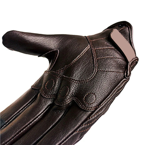 Gants de moto en cuir de mouton véritable marron, doigts entiers, unisexe, sangle de poignet réglable, prise en main confortable, extérieur, toutes saisons - Product Image 5