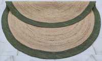 Tapis d'appoint en jute tissé à la main, style bohème chic, bordure verte, décoration de maison de style farmhouse