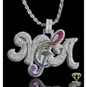 Collier Hip Hop Personnalisé en Argent Sterling 925 avec Pendentif Lettre Cultivée en Laboratoire Entièrement Pavé, Vente en Gros Usine, Bijoux Personnalisés, Cadeau GIA - Product Image 2