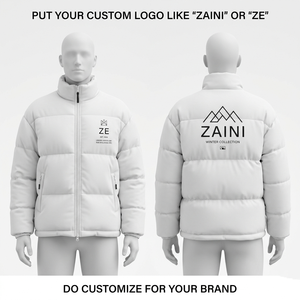 400 GSM Premium Cotton Filled Hooded Windproof <b>Waterproof</b> Puffer <b>Jacket</b> <b>White</b> Horizontal Panel Camouflage Pattern Woven Label - Product Image 1