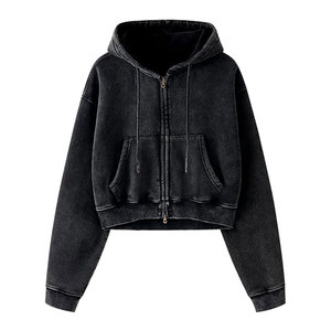 Ladies Boxy Cropped Zipper Hoodies Long Sleeve Hooded <b>Tops</b> Soft Cotton Fleece <b>Zip</b> <b>Front</b> Relaxed Fit Casual Street Style - Product Image 1