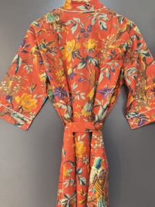 Women Classic Floral Print Cotton Robe Long Sleeve <b>Waffle</b> Texture Knee Length Soft Bathrobe ODM - Product Image 3