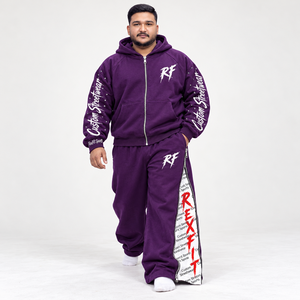 Survêtement à capuche Rexfit Sports Graphic pour homme, 100% coton, respirant, en molleton doux, veste zippée, pantalon de survêtement ample, fermeture éclair latérale - Product Image 1