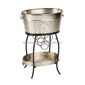 Ice Beverage Cooler with Stand Decorative Wine Cooler Stand <b>Galvanized</b> Oval Ice Bucket Party <b>Tub</b> with Stand Party Event - Product Image 3
