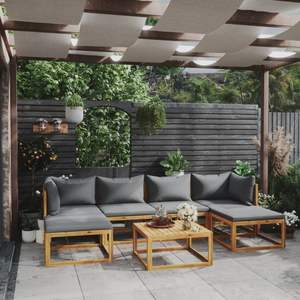 Ensemble de salon de jardin gris foncé avec coussins et bois naturel pour l'amusement en plein air - Product Image 1
