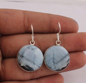 Pendientes de Ágata Azul Hechos a Mano, Plata de Ley 925, Estilo Bohemio Vintage, Pendientes Colgantes de Ágata con Banda, Proveedor de Joyería Fina - Product Image 1